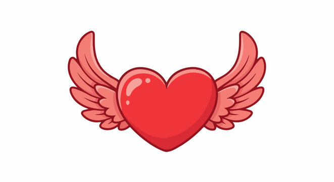 A stylized red heart with feathered wings unfolds its form