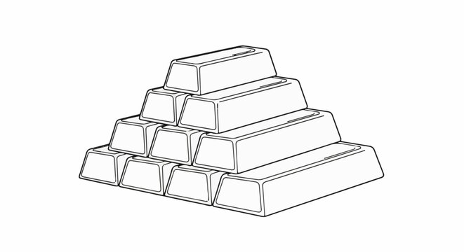 A pyramid stack of metallic bars rendered in outline