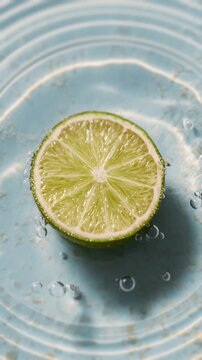 Vibrant bergamot slice floats on clear rippling water, evoking freshness, purity, and invigorating citrus aroma in a clean, modern style