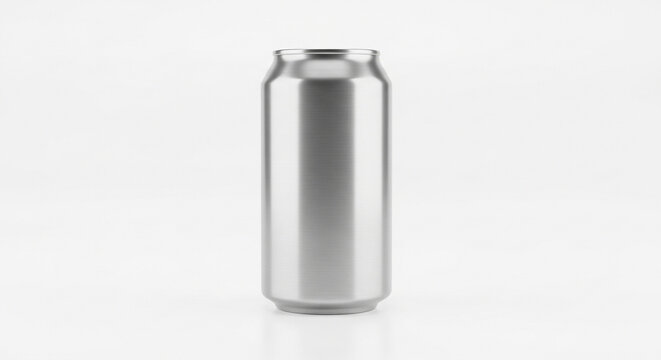 Empty stainless steel can isolated on white background with soft lighting