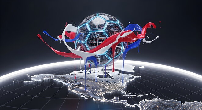 Global Football Technology Concept with Paint Splatter and USA Map