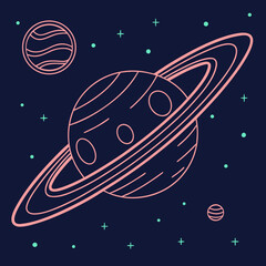 Cosmic saturn planet with rings and stars in space. © Monira