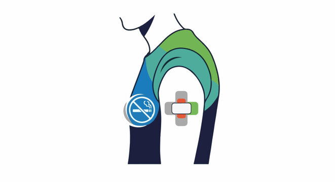 Arm with medical patch and no smoking symbol