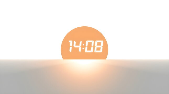Clean 3D Illustration of a Digital Timepiece Merged with a Sunrise