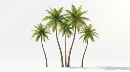 Obraz premium Group of minimalistic tropical palm trees in sunlight, slender trunks, clean composition and bright exotic mood, isolated on white background, ultra-realistic, no logos.