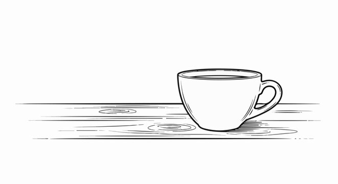 Simple line art of a steaming coffee cup on a wooden table