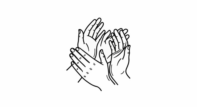 Line art illustration of multiple hands clapping together