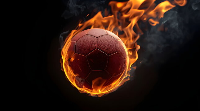 High-Speed 3D Flaming Football Flying Through the Air with Smoke Trail