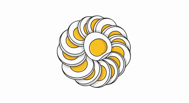 Stacked slices of boiled eggs form a decorative circular pattern