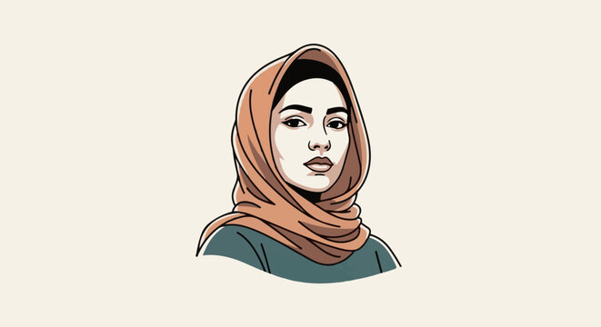 A pixelated portrait of a woman wearing a headscarf
