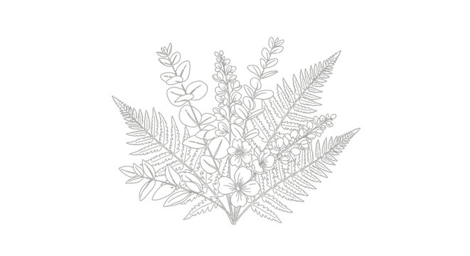 Detailed illustration of various fern leaves.
