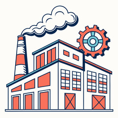 Fototapeta premium Industrial factory building with smoking chimney.