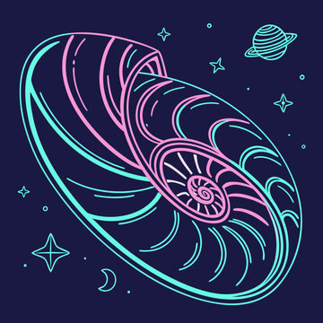 Nautilus Shell Spiral In Outer Space.