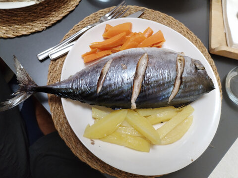 Oven-roasted Sarda sarda fish