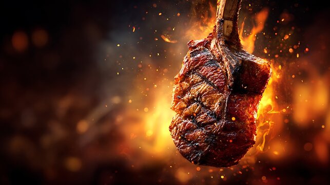 Juicy Steak Grilling Over Intense Flames / 強烈な炎で焼かれるジューシーなステーキ