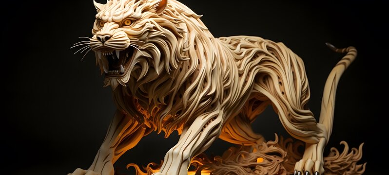 liger shaped matchstick carving,generative AI