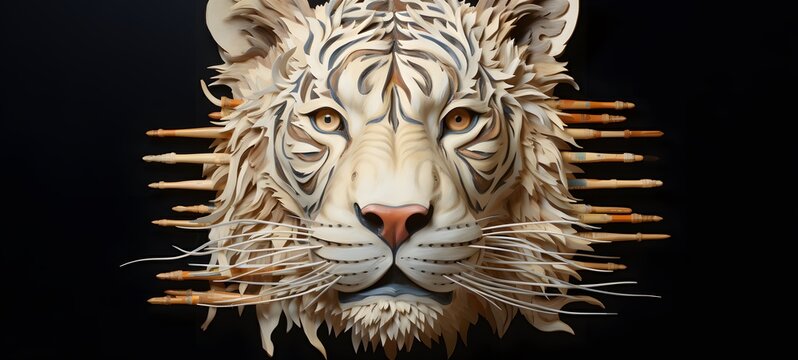 liger shaped matchstick carving,generative AI