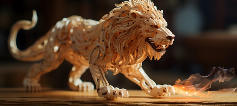 liger shaped matchstick carving,generative AI