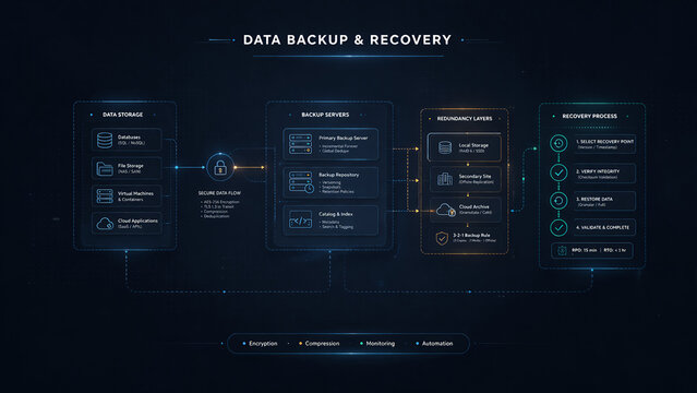 Data Backup and Recovery System Cloud Storage Security Infographic