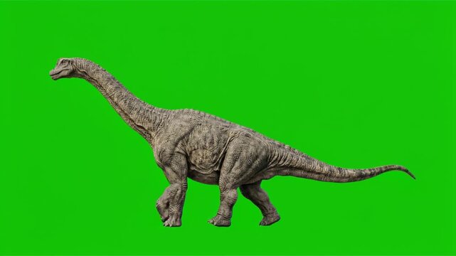Titanosaurus walking isolated on green background