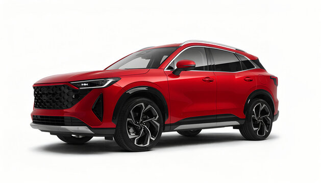A vibrant red kia ev9 electric suv displayed at a slight angle on white