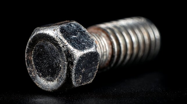 Macro Close-up of a Used Metal Bolt / 使用済み金属ボルトのマクロクローズアップ