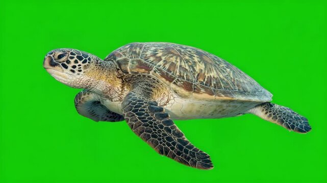 turtle swimming loopable on a green screen background