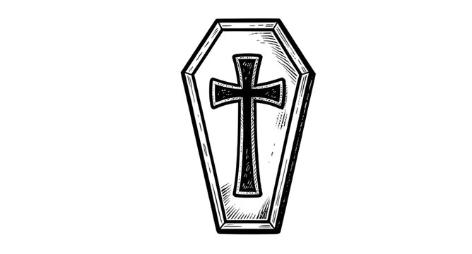 coffin vector, funeral coffin, cross coffin, burial casket, death symbol, grave icon, mourning symbol, christian cross, funeral icon, black white, coffin illustration, religious symbol, cemetery icon,
