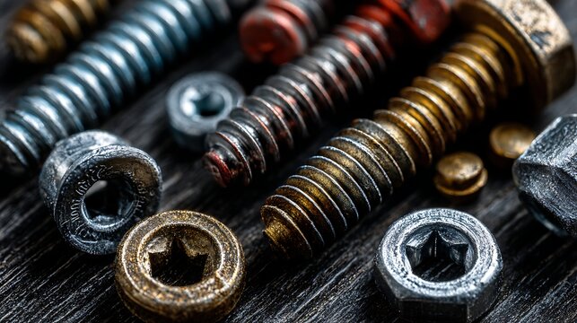 Close-up of Oxidized Metal Screws and Bolts / 酸化した金属ネジとボルトの接写