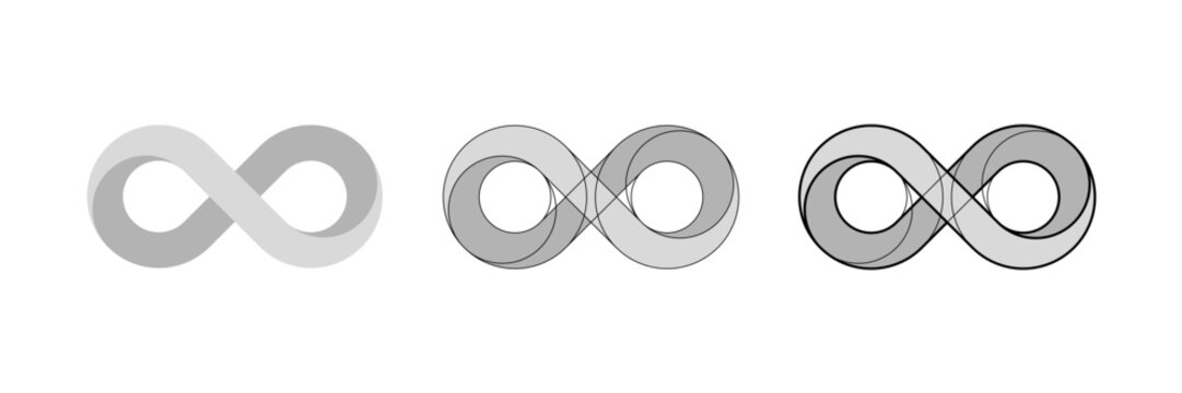 Infinity mobius strip sign in the style of technical drawing, gray fill and editable stroke isolated. Vector