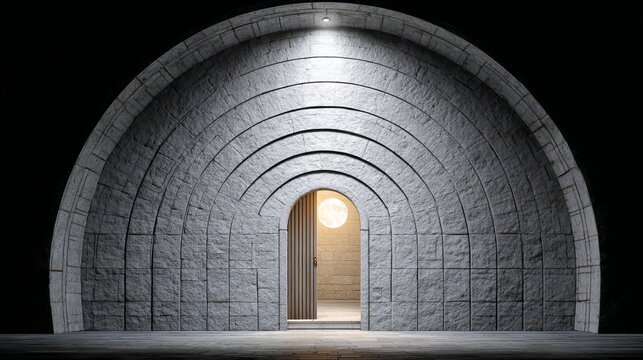 The stone labyrinth, with a glowing moon at its core, creates a rock maze shrouding an ancient mystery