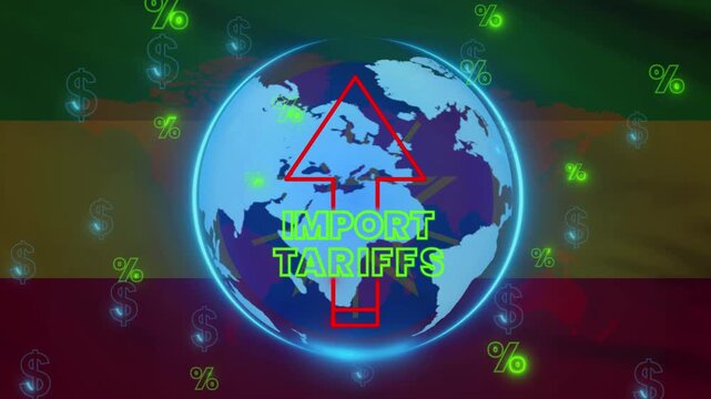 An impactful visual representation highlighting the global implications of import tariffs, featuring a glowing globe with a clear and prominent upward arrow symbolizing increasing costs.