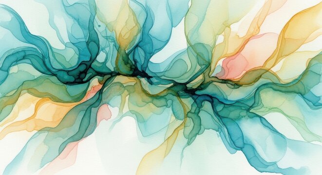 Abstract watercolor explosion a vibrant blend of teal gold and peach hues