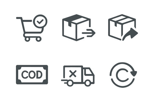 Essential E-commerce Service Icons for Shipping, Cash on Delivery, and Product Return Policies
