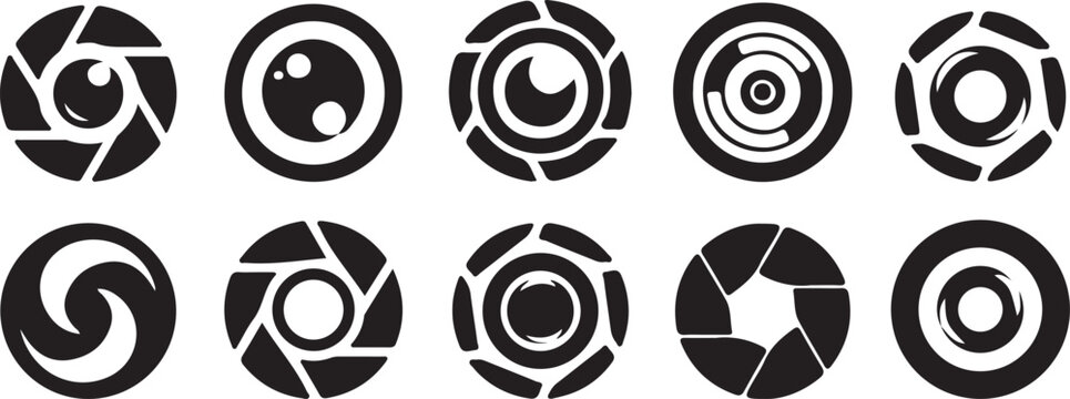 camera lens diaphragm icon set vector 