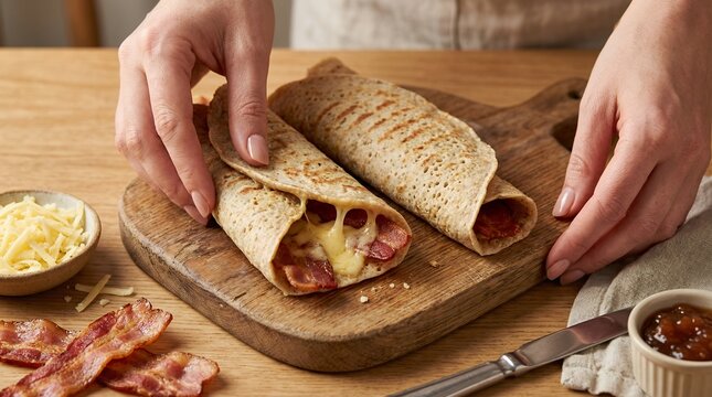Derbyshire Oatcake &ndash; Traditional British Rolled Oatmeal Pancake with Cheese and Bacon