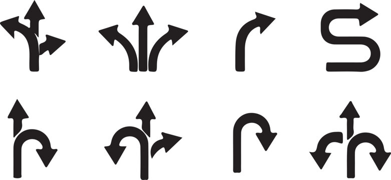 road direction arrow black icon set vector illustration