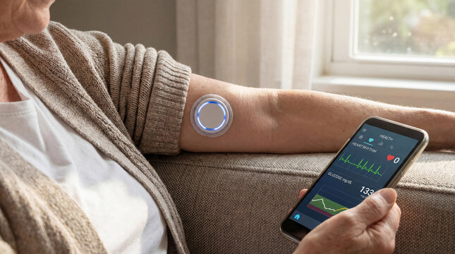 Smart glucose monitoring device syncing health data to mobile application