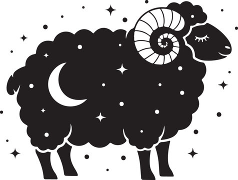 Eid Al Adha sheep vector. Black color sheep design. Eid Mubarak design. Islamic. Animale. Abstract sheep vector. Half moon. Star.