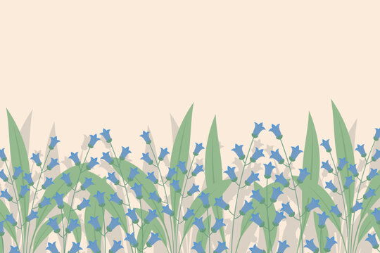 Bluebells border. Brugmansia flowers.  Vector