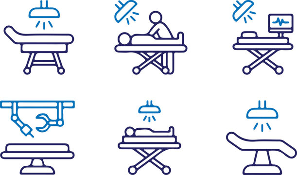 operating room surgery bule line icons set vector illustration
