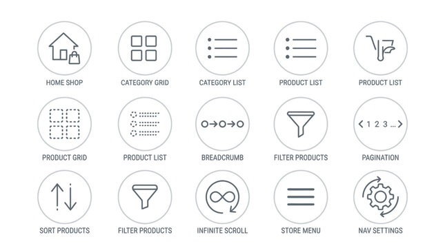 Set of minimalist linear icons for ecommerce and mobile app user interface design.