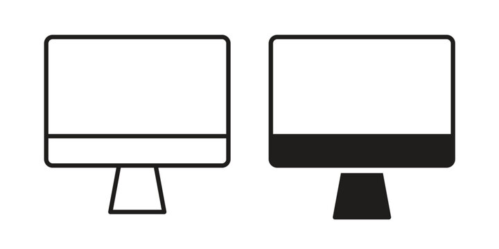 Computer screen icon design, logo, app, template set. Black icons