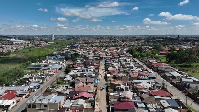 Aerial drone view of the cityscape of Soweto. Johannesburg, South Africa.