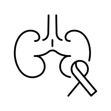 Kidney cancer icon. Healthcare and oncology line symbol. Black and white.