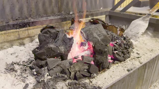 Fire grill chile night carbon ashes dust smoke