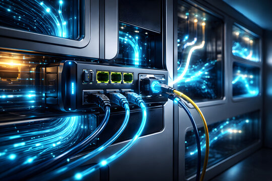 Futuristic FTTH Fiber-To-The-Home Network with Fast Ethernet Micro Switch, Smart Home Fiber Distribution and Luminous Data Flow System