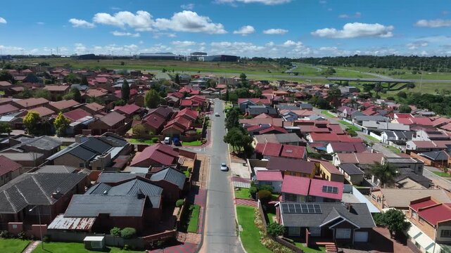 Aerial view of the cityscape of Soweto, Johannesburg, South Africa.