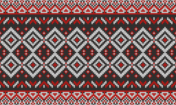 Seamless black and red diamond-shaped cross-stitch pattern yarn.