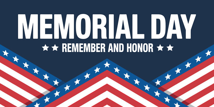 Memorial Day graphic design with American flag pattern and text